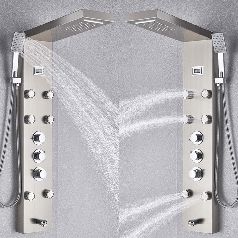 Gougeltd Thermostatic Waterfall Shower Head with Handheld Massage Jets
