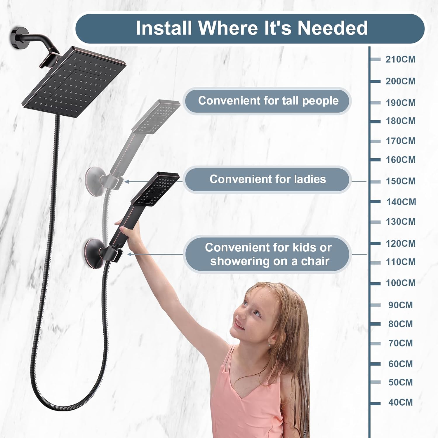 BRIGHT SHOWERS Dual Shower Head Set with Hose and Bracket