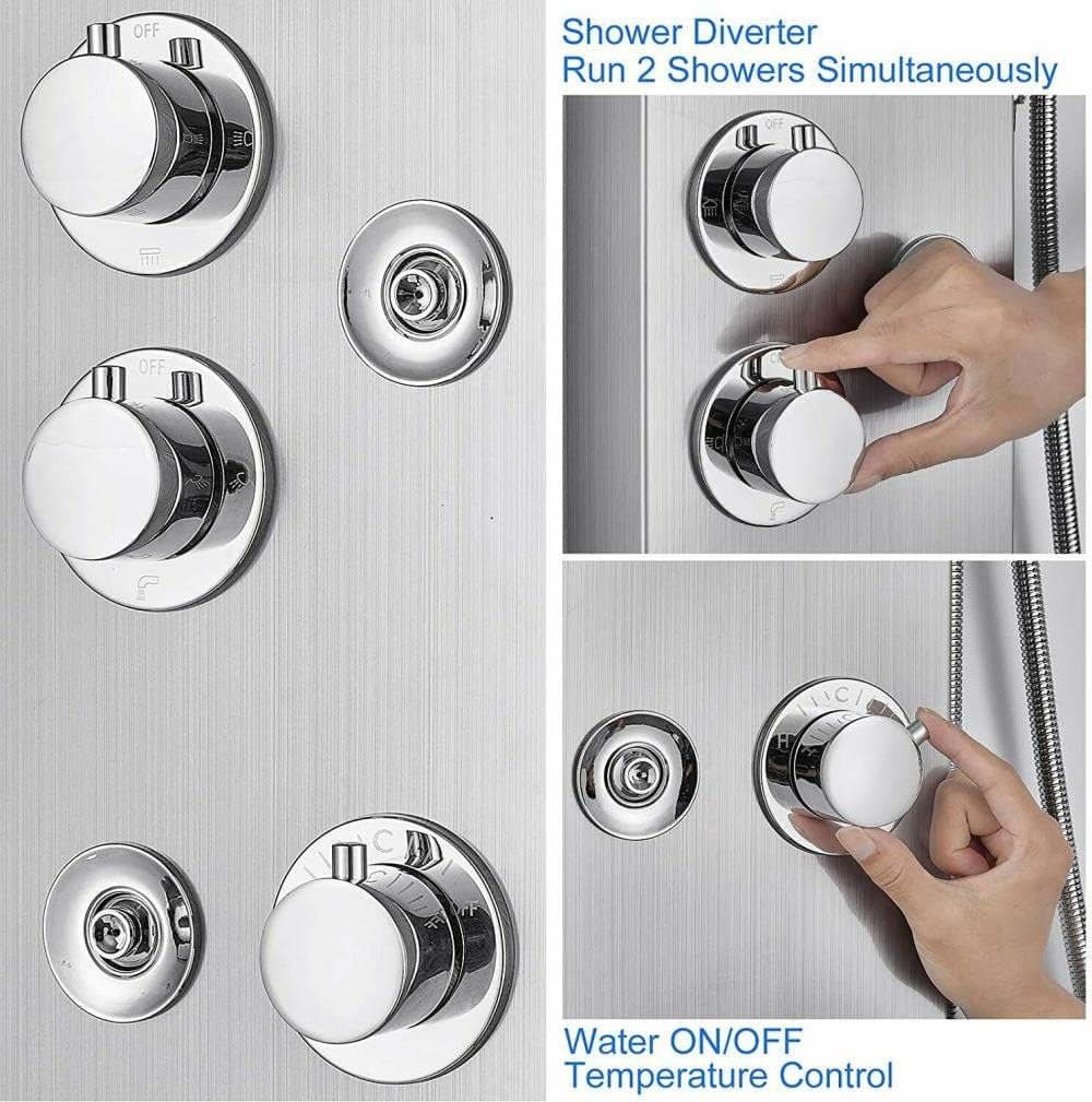 Gougeltd Stainless Steel Shower Panel Tower System with LED Water Temperature Display