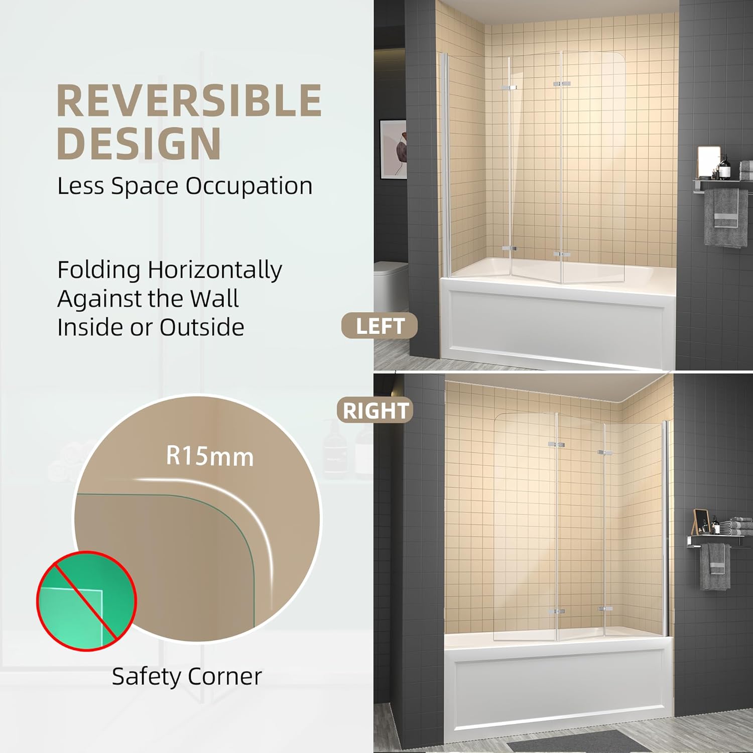GETPRO Foldable Hinged Tub Shower Door 51x59