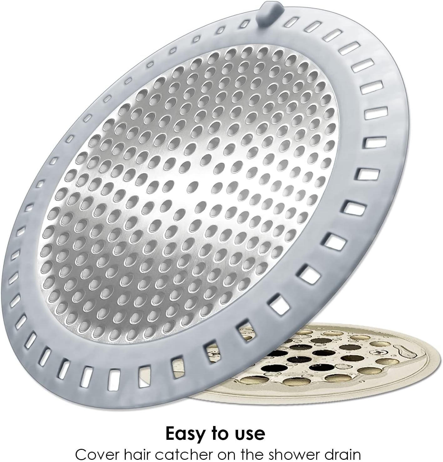 Seatery 2PCS Shower Drain Hair Catcher with Silicone Shield 1