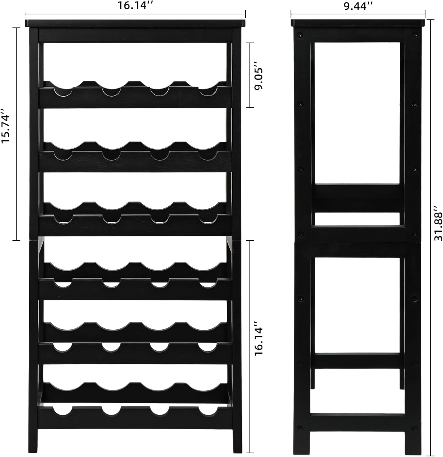 VASMIA 6-Tier Freestanding Bamboo Wine Rack Black