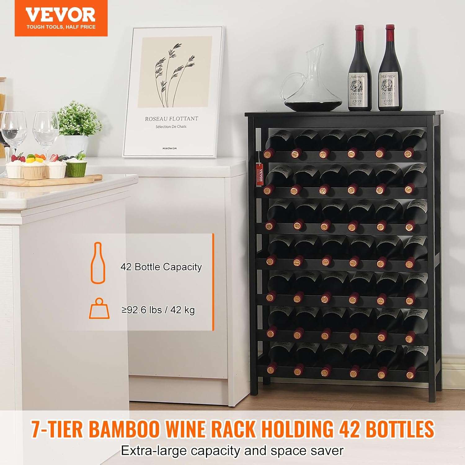 VEVOR 42-Bottle Bamboo Wine Rack 7-Tier Freestanding 1