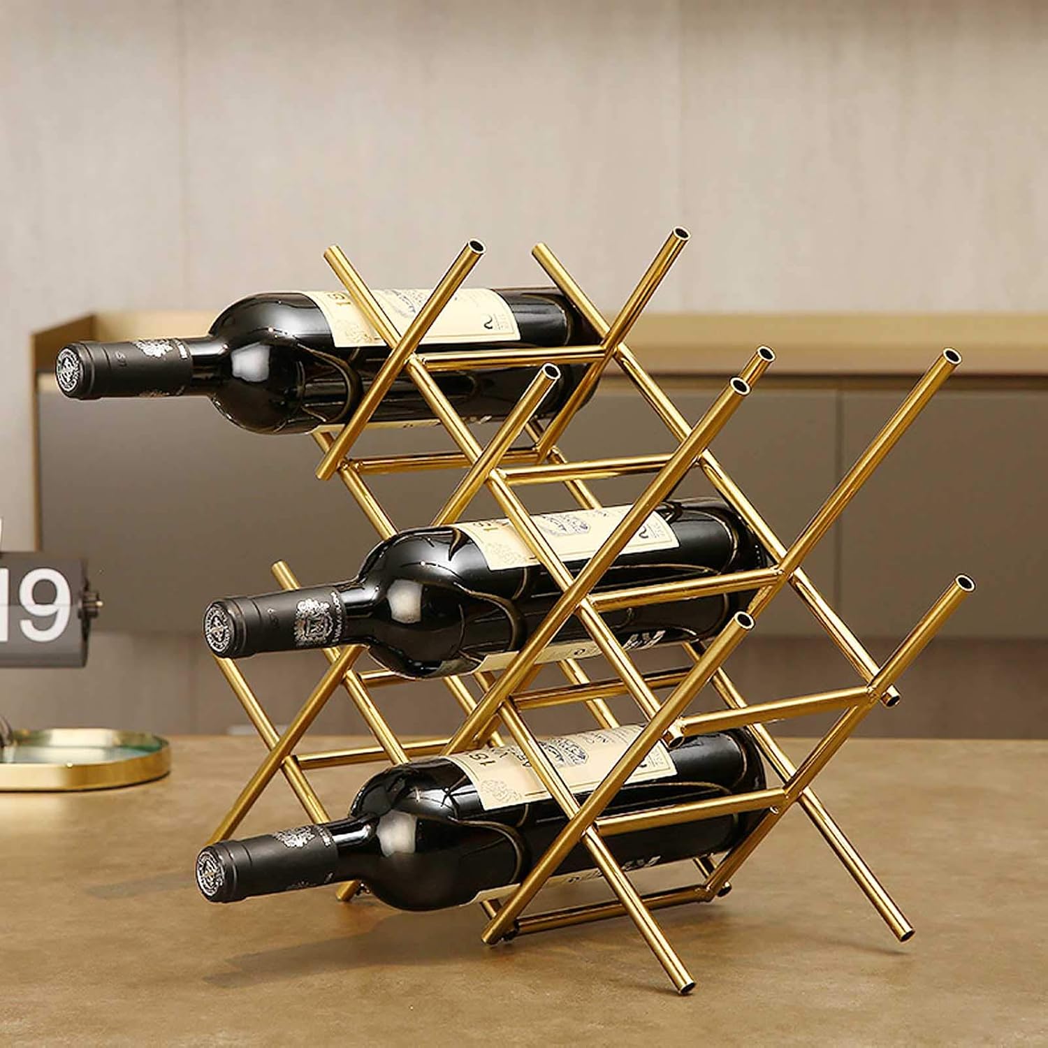 Stylish Gold Wine Rack - 6 Bottle Freestanding Metal Storage