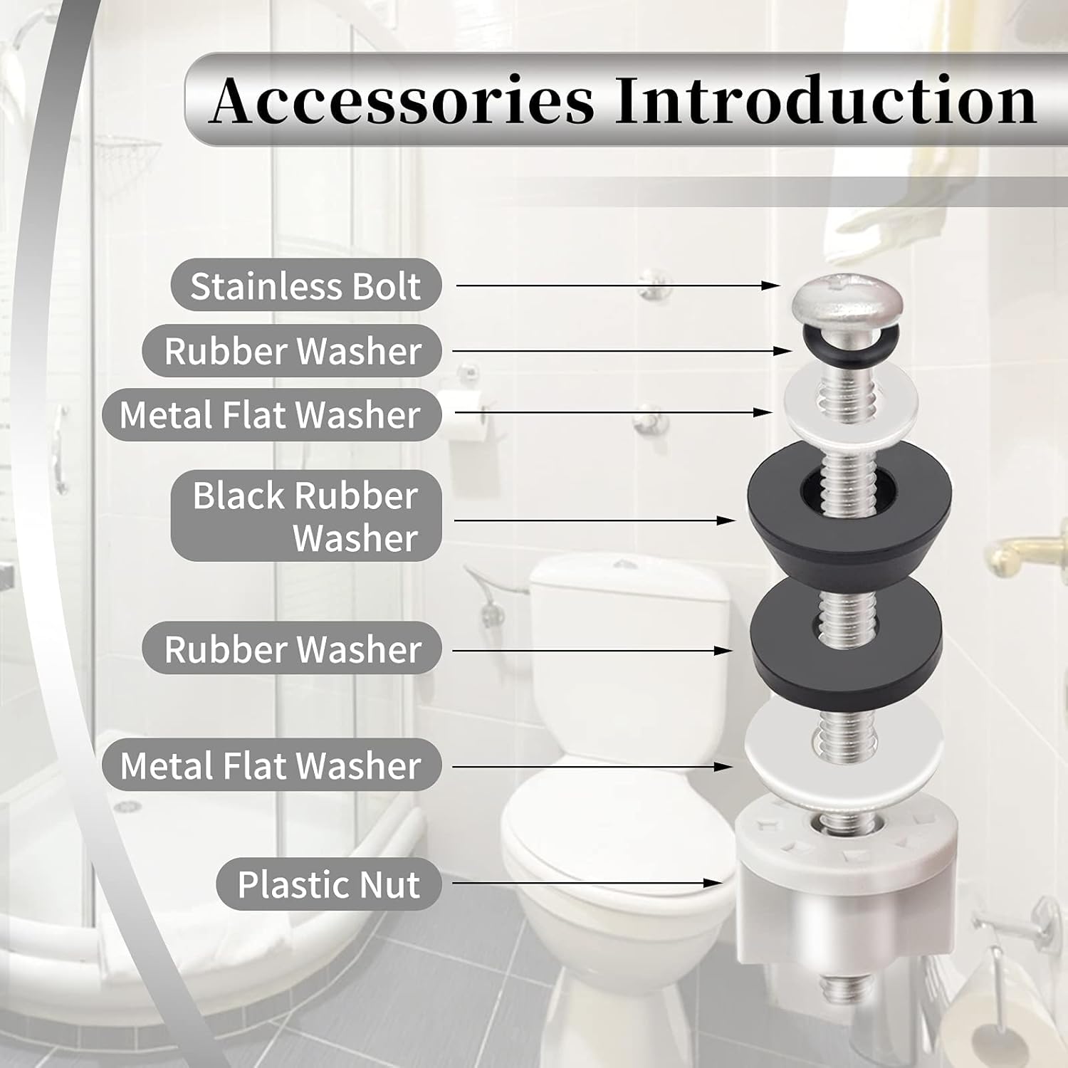 4PCS Universal Toilet Seat Hinge Bolts Kit with Stainless Steel and Rubber Washers