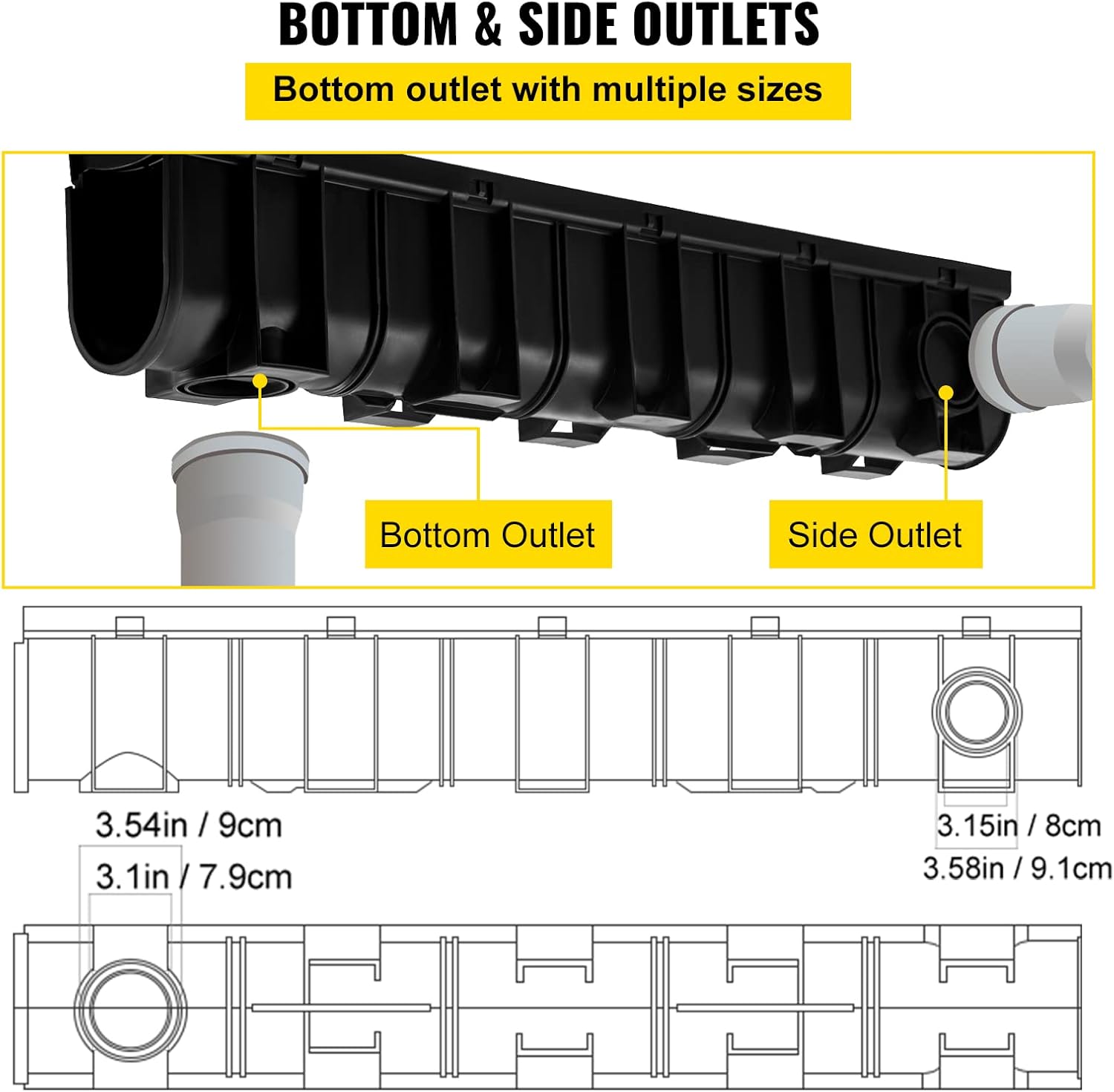VEVOR Trench Drain System 4 Pack Black HDPE Drainage Trench