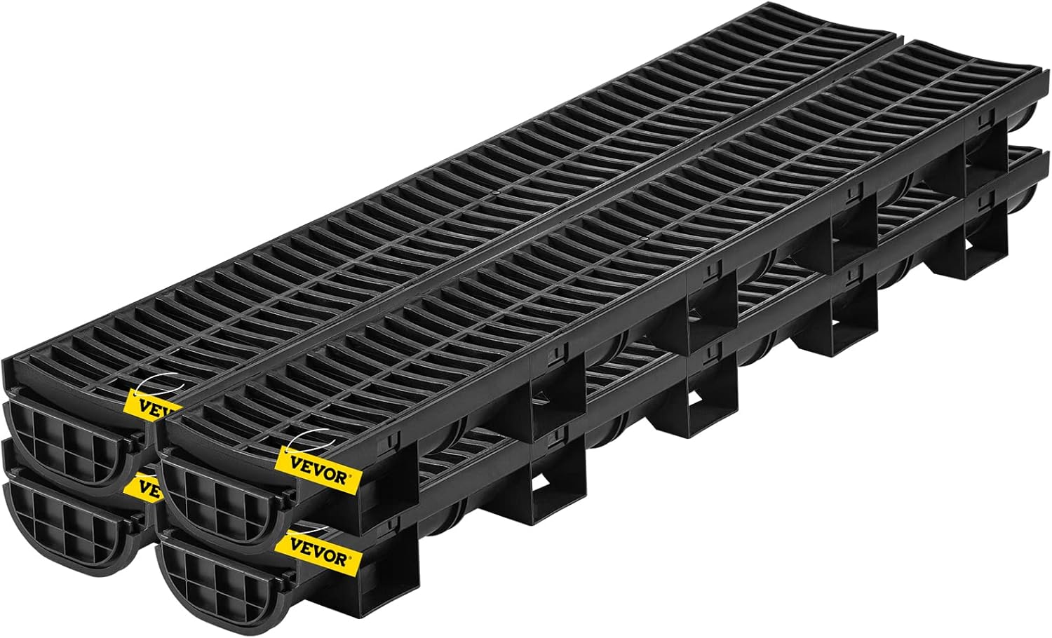 VEVOR Trench Drain System 4 Pack with HDPE Drain Trench and Plastic Grate