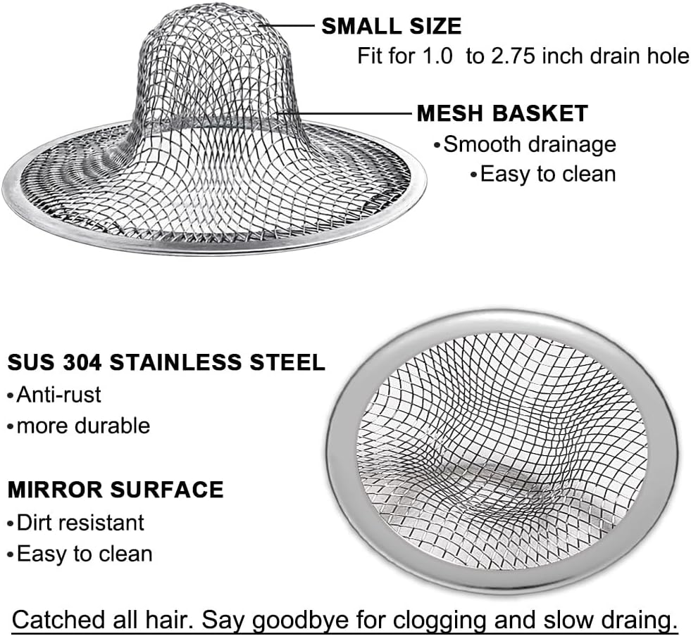 2PCS Tub Drain Hair Catcher - 275 Inch Stainless Steel Strainer