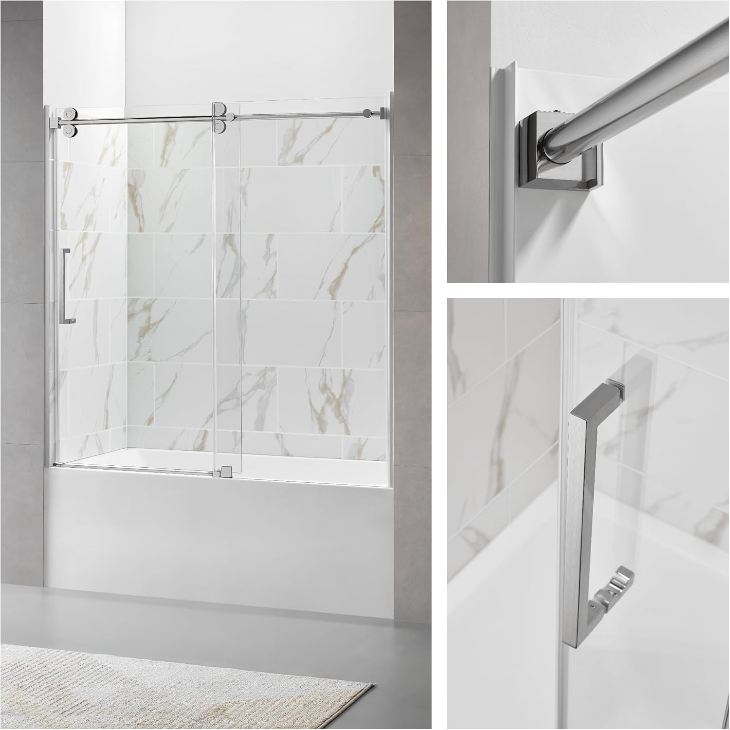 ChicFurnit Frameless Shower Door 56-60 W x 60 H