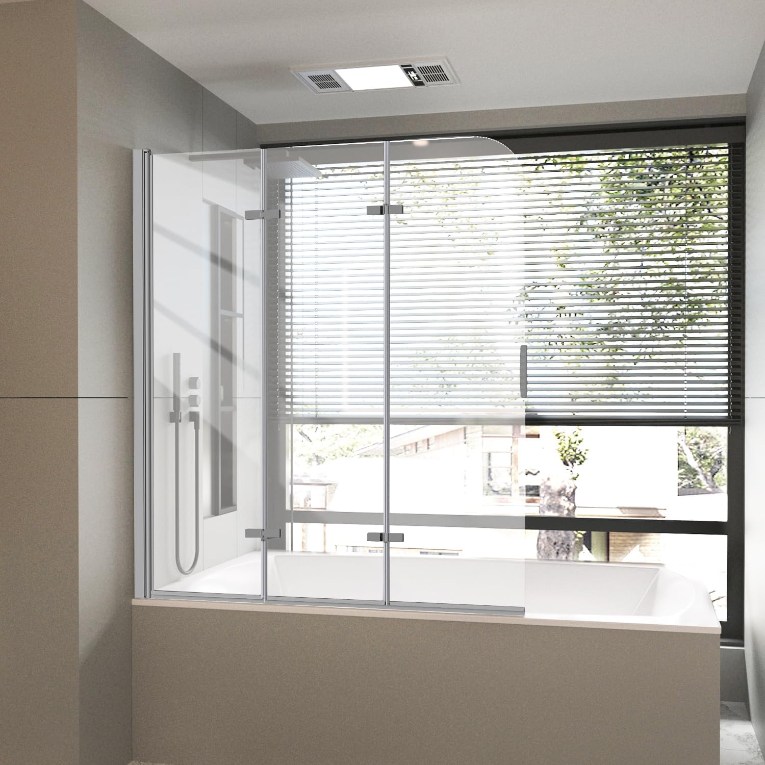 Hpeytaire Bathtub Shower Door with Frameless Hinged Design and Polished Chrome Finish