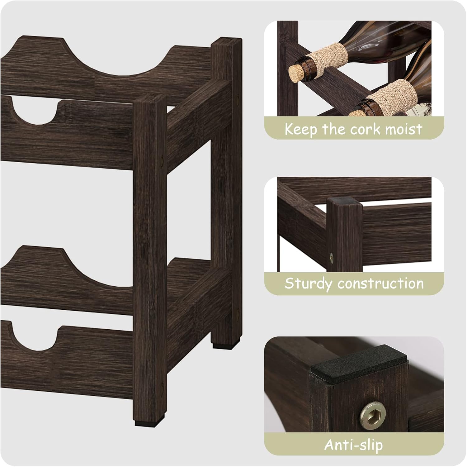 Bameos 2 Tier Bamboo Wine Rack 8 Bottle Mocha