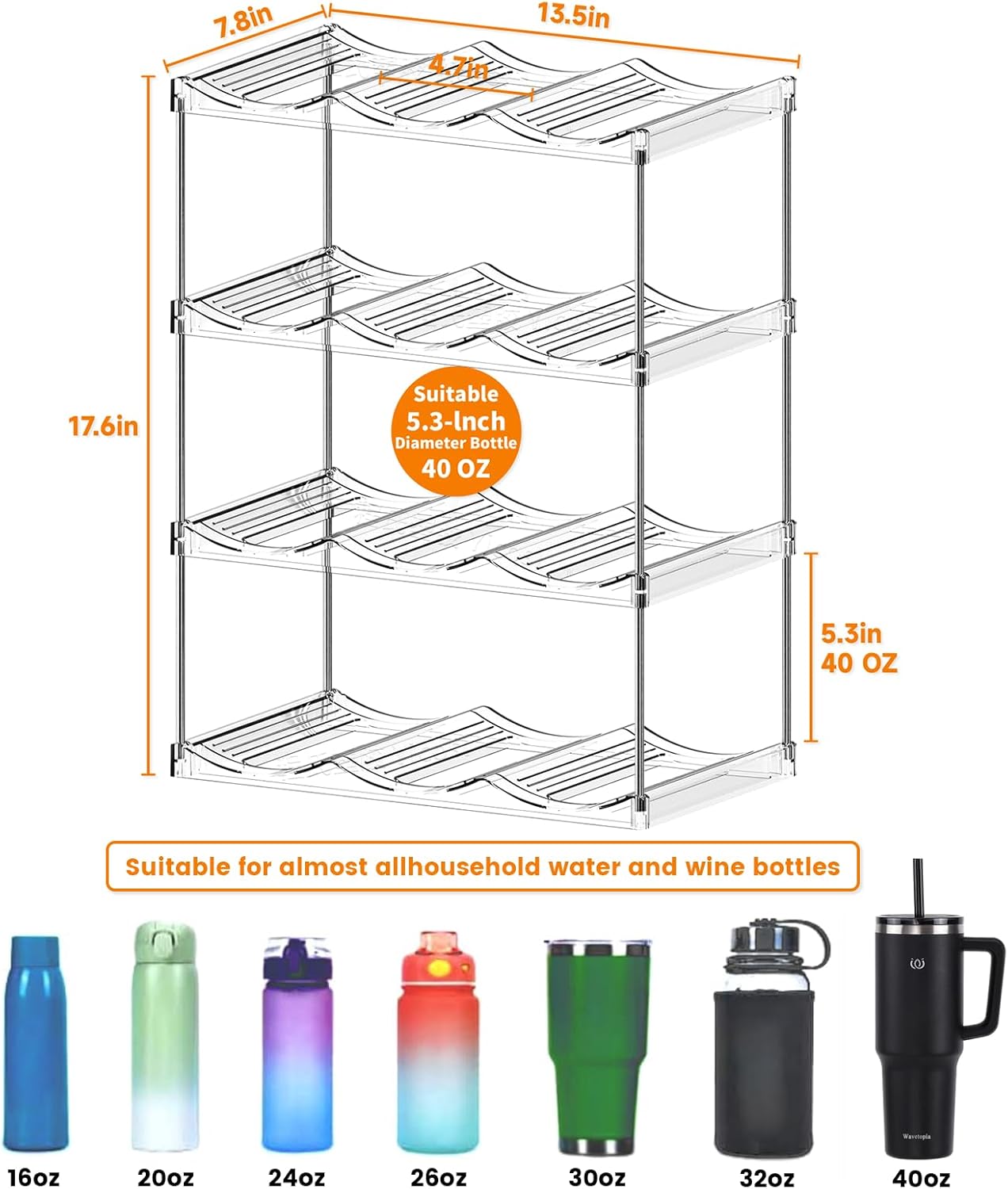Yieach 4 Tier Stackable Water Bottle Organizer