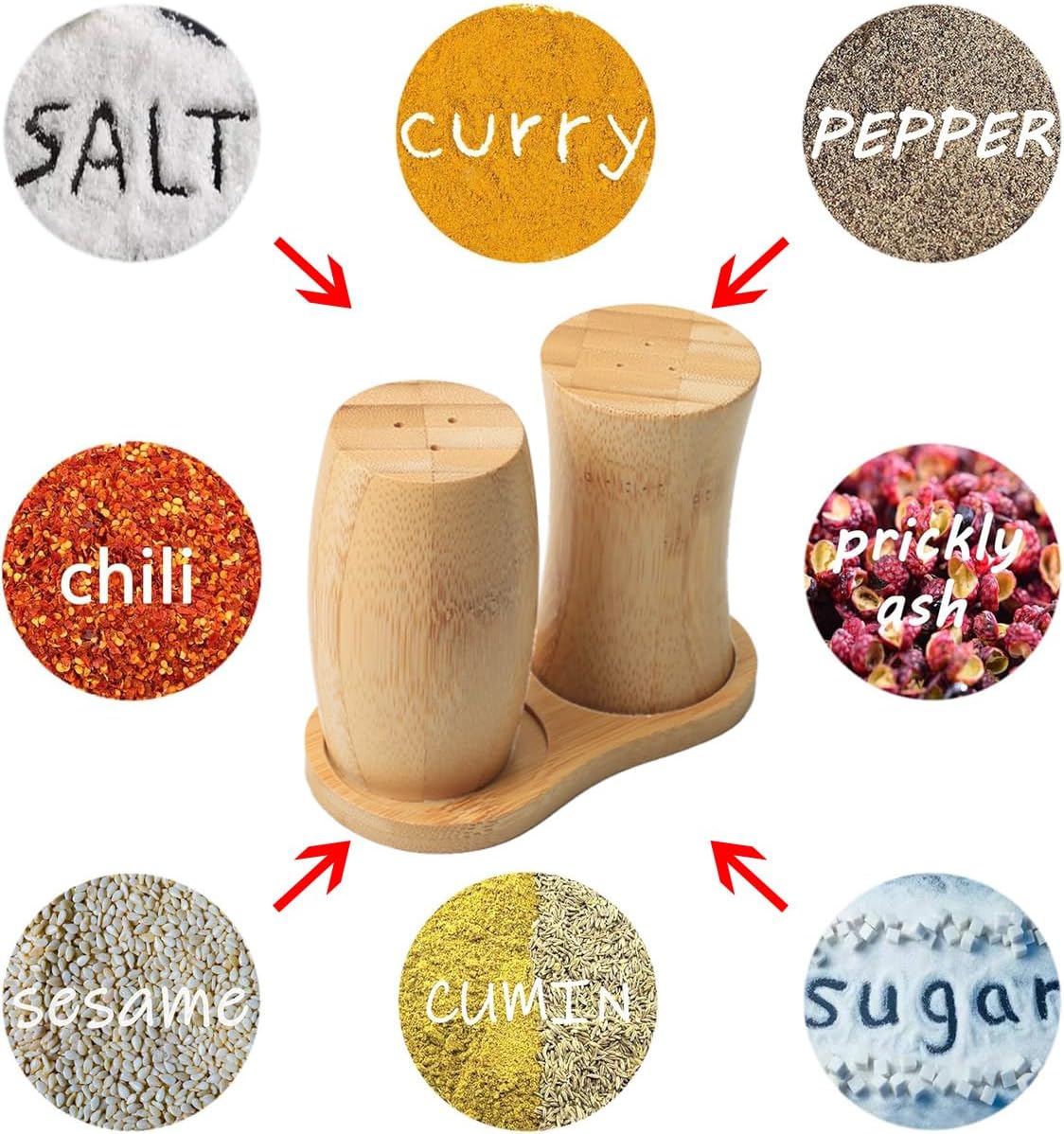 ZTHapwa Bamboo Salt Pepper Shaker Set of 2