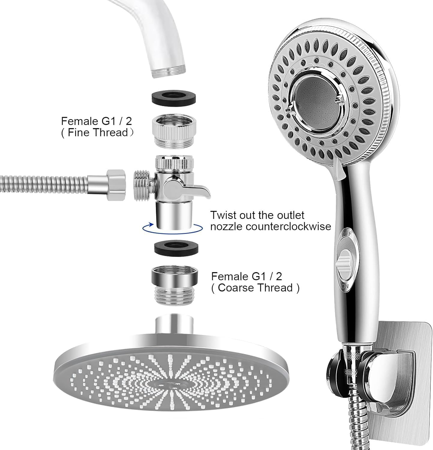 JIEYUMJ Shower Head Set with 9 Adapters 79 Hose 4 Spray Modes