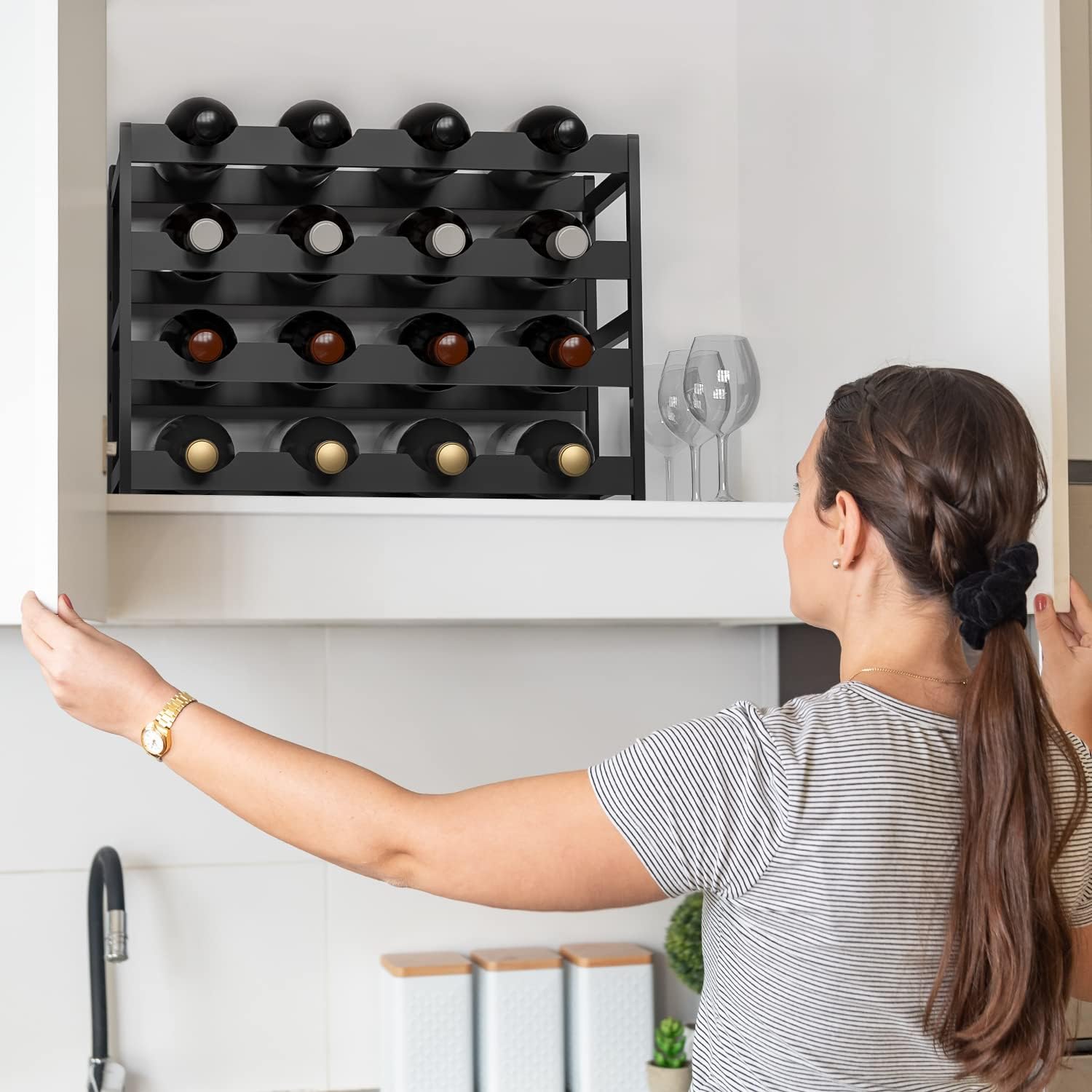 Ruichang 4-Tier Bamboo Wine Rack - 16 Bottle Capacity