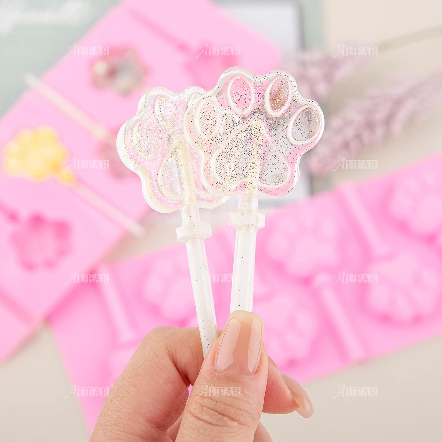 AUEAR 2 Pack Paw Silicone Lollipop Molds with Sticks 1