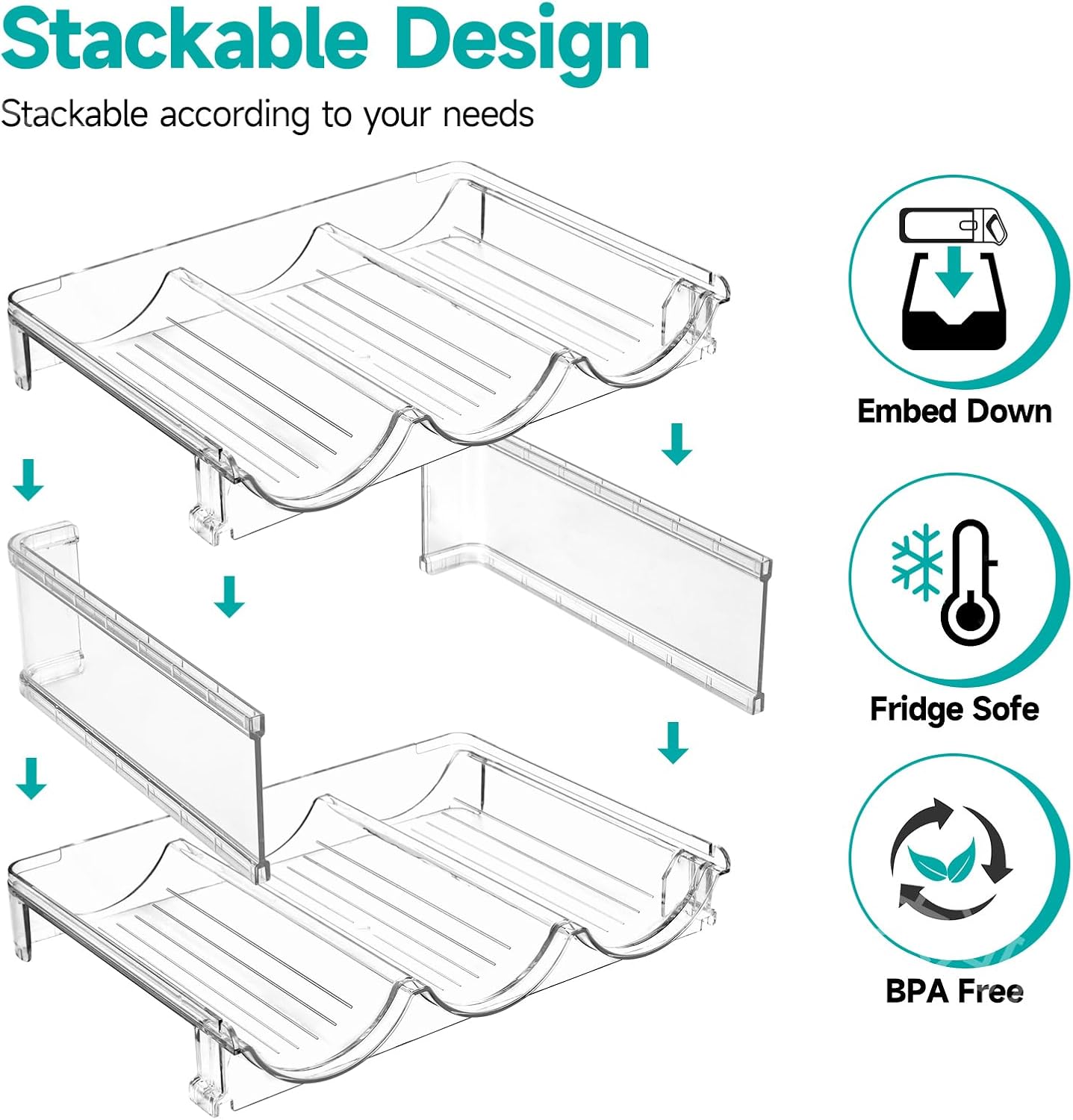 Sbosbo 4-Pack Stackable Water Bottle Organizer for Cabinet Storage