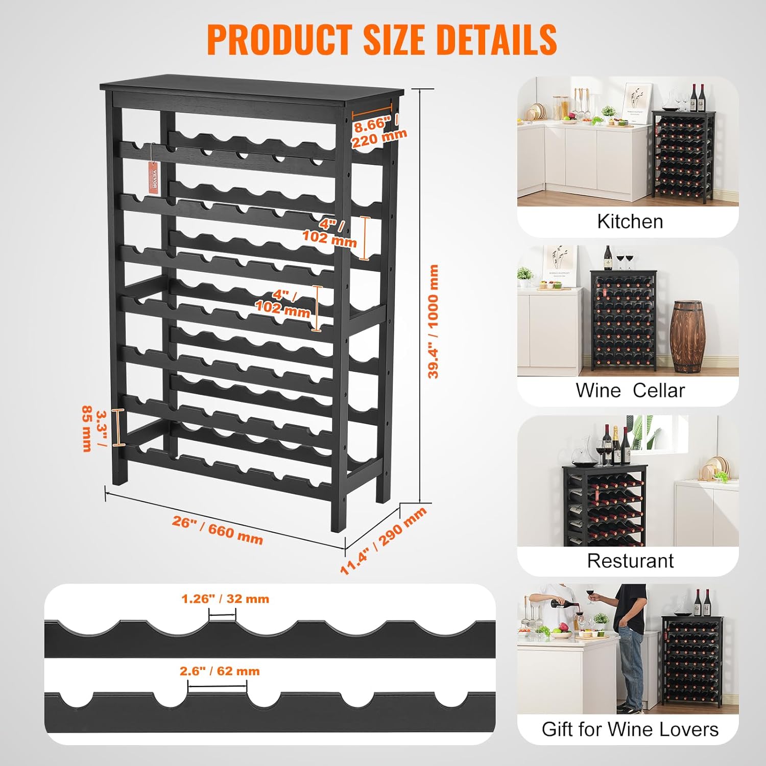 VEVOR 42-Bottle Bamboo Wine Rack 7-Tier Freestanding 1