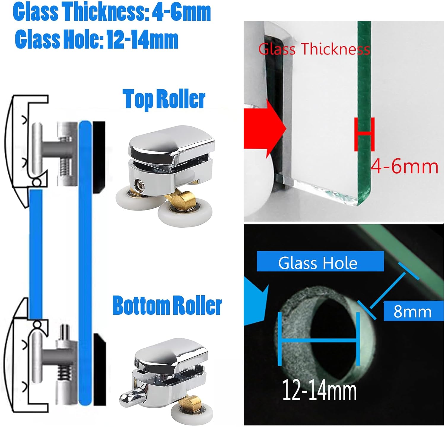 Cokritsm 25mm Shower Door Rollers 4-Pack