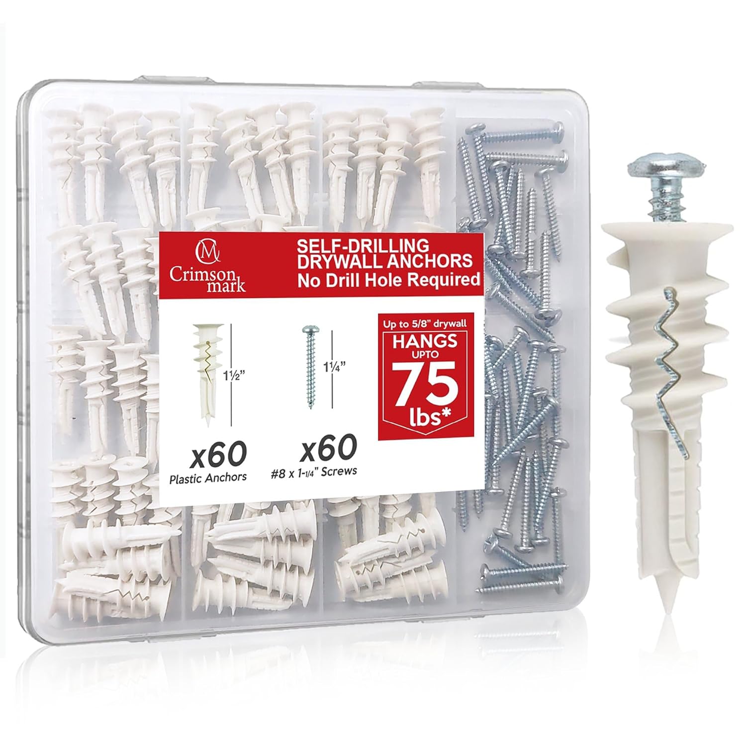 CrimsonMark 120Pcs 8 Drywall Anchors Screws Kit