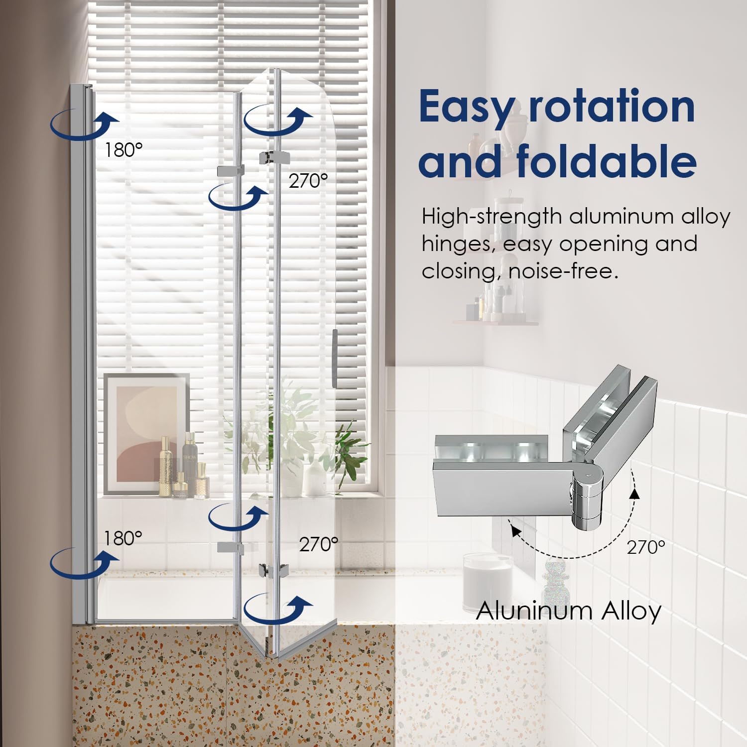 Hpeytaire Bathtub Shower Door with Frameless Hinged Design and Polished Chrome Finish