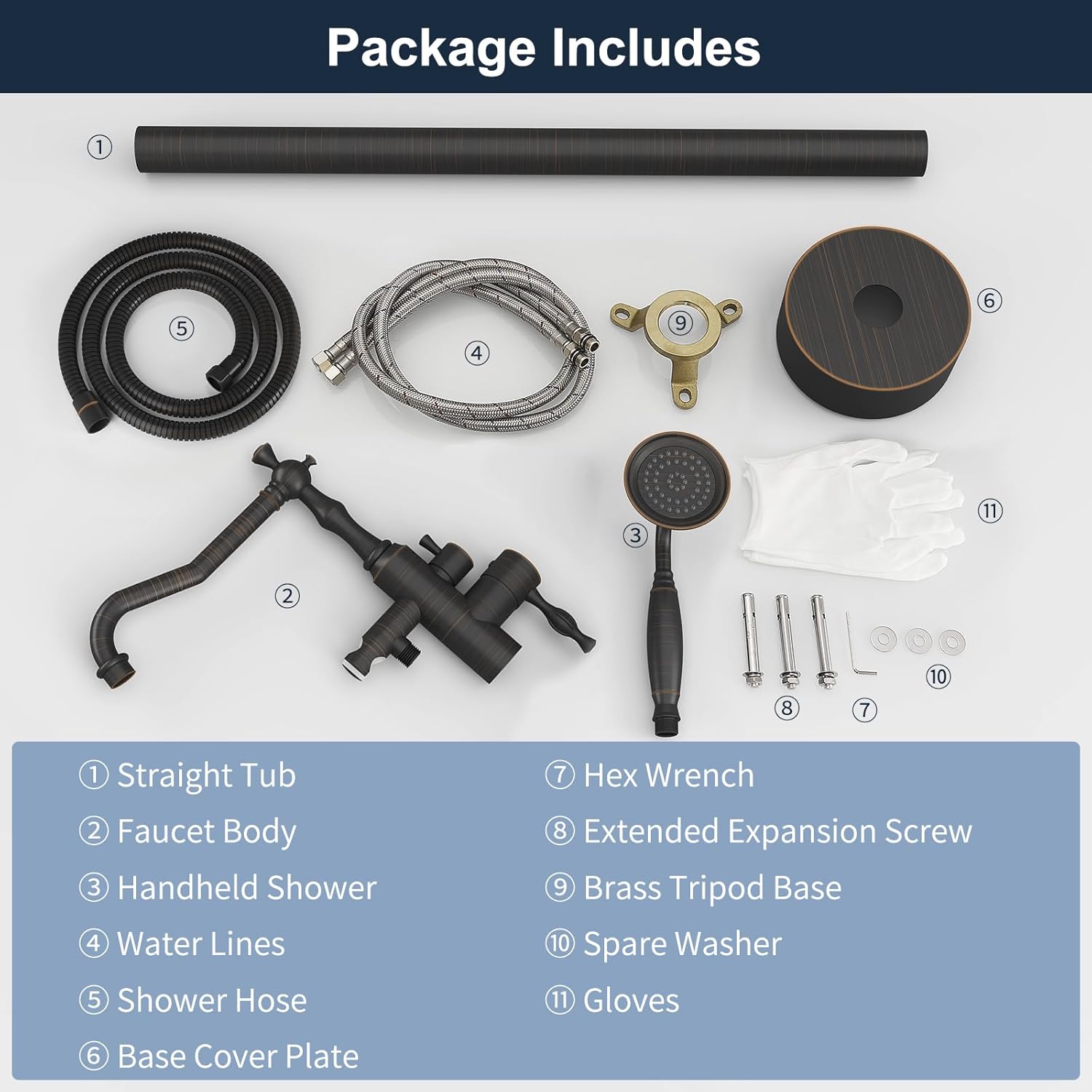 Kroias Oil Rubbed Bronze Floor Mounted Tub Faucet with Handheld Shower