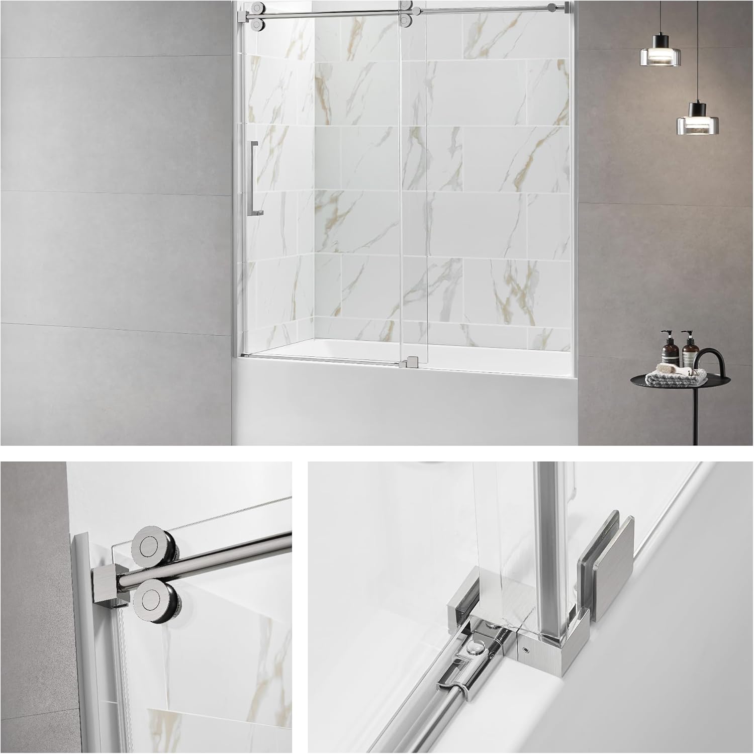 ChicFurnit Frameless Shower Door 56-60 W x 60 H