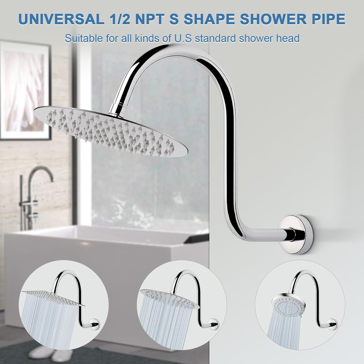 HarJue S Shaped Shower Arm 13 Inch Chrome Stainless Steel