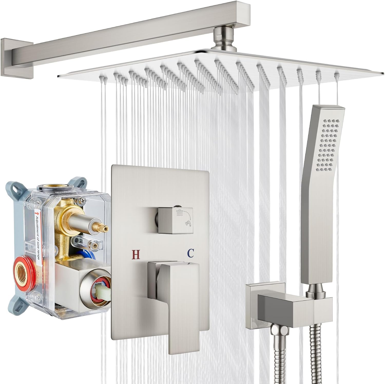 gotonovo Rain Shower Head and Handle Set with Pressure Balancing Valve