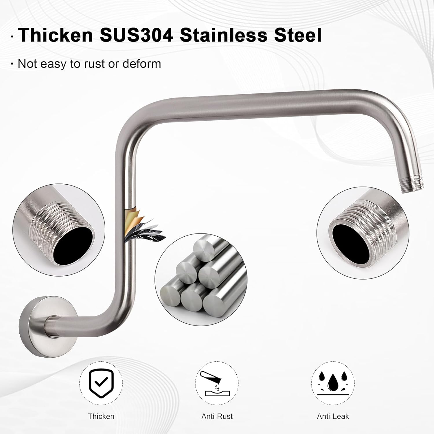 HarJue S Shaped Shower Arm 16 Inch Brushed Nickel