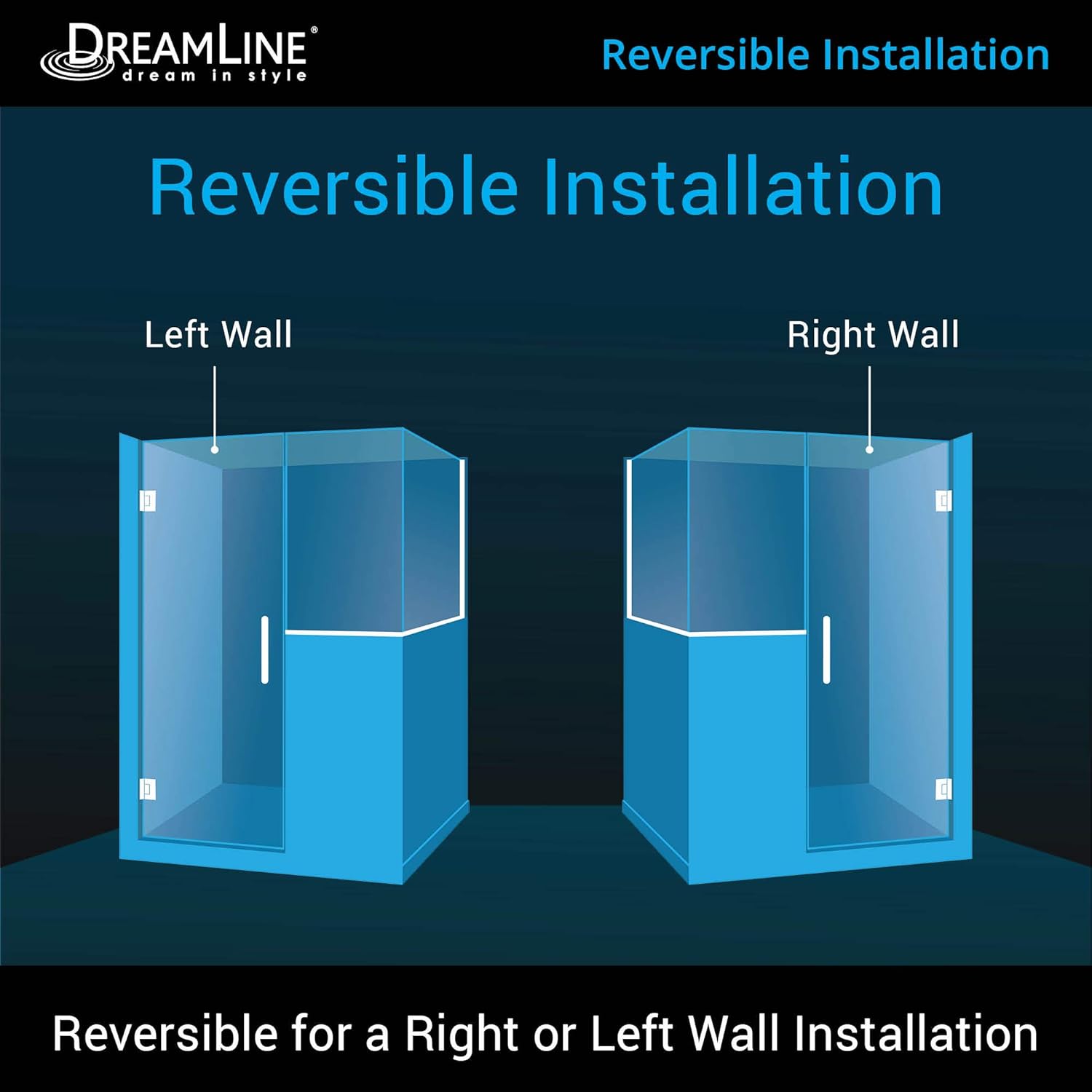 DreamLine Frameless Hinged Shower Door in Satin Black 47x36375x72