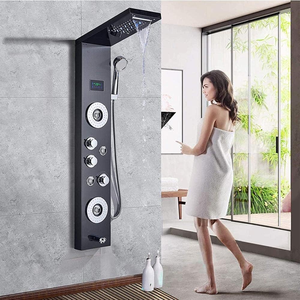 Gougeltd LED Shower Tower Panel Black Stainless Steel