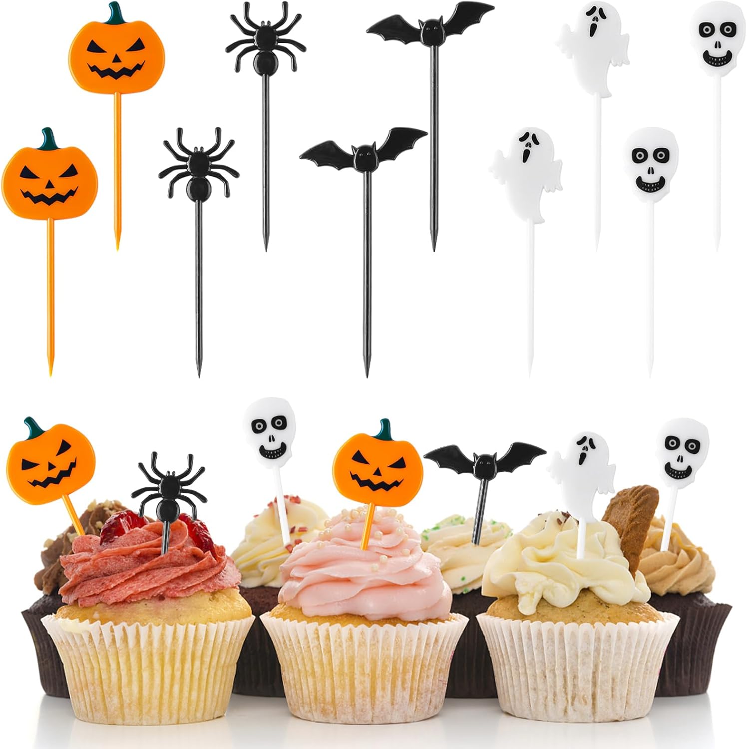 FUSHENMU 100pcs Halloween Cupcake Picks Decorations