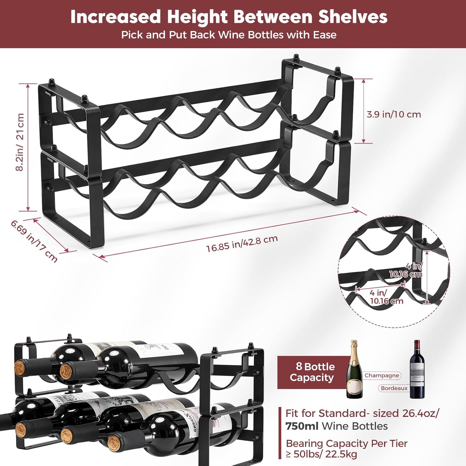 Stackable Wine Rack with 3 Installation Styles