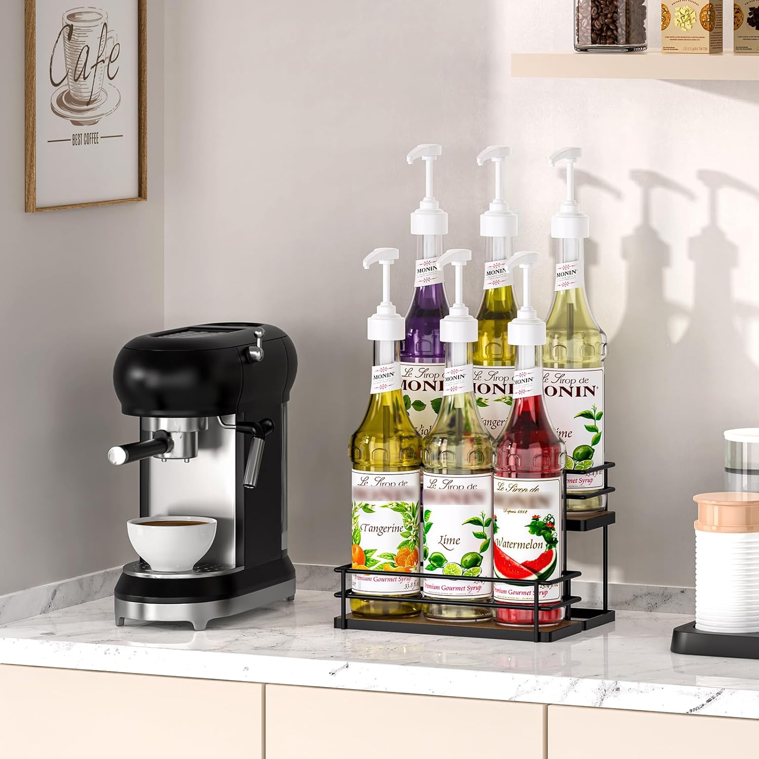 THYGIFTREE 6 Bottle Syrup Rack Organizer 2-Tier Stand