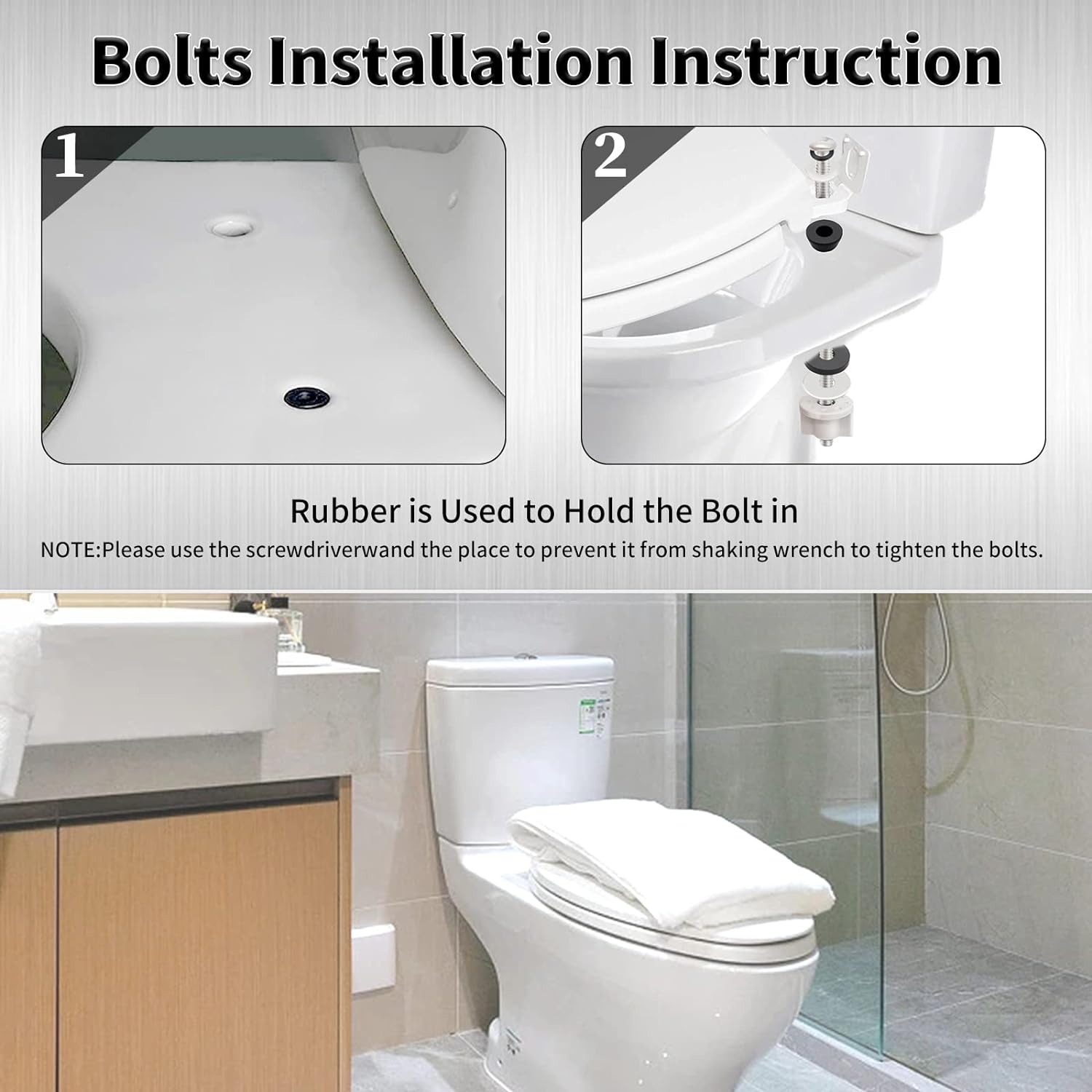 4PCS Universal Toilet Seat Hinge Bolts Kit with Stainless Steel and Rubber Washers