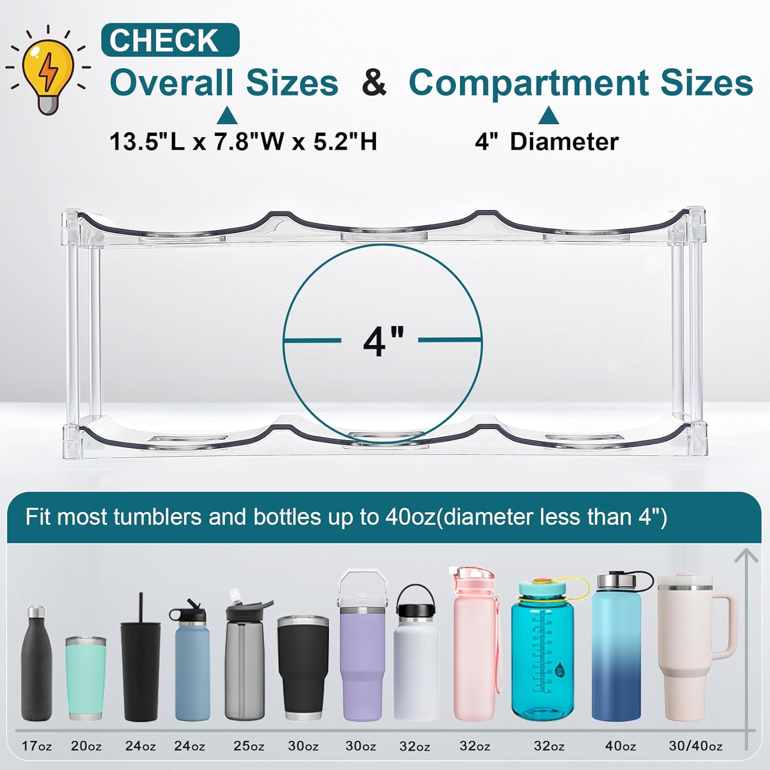 4 Tier Clear Water Bottle Organizer for Stanley and YETI Tumblers