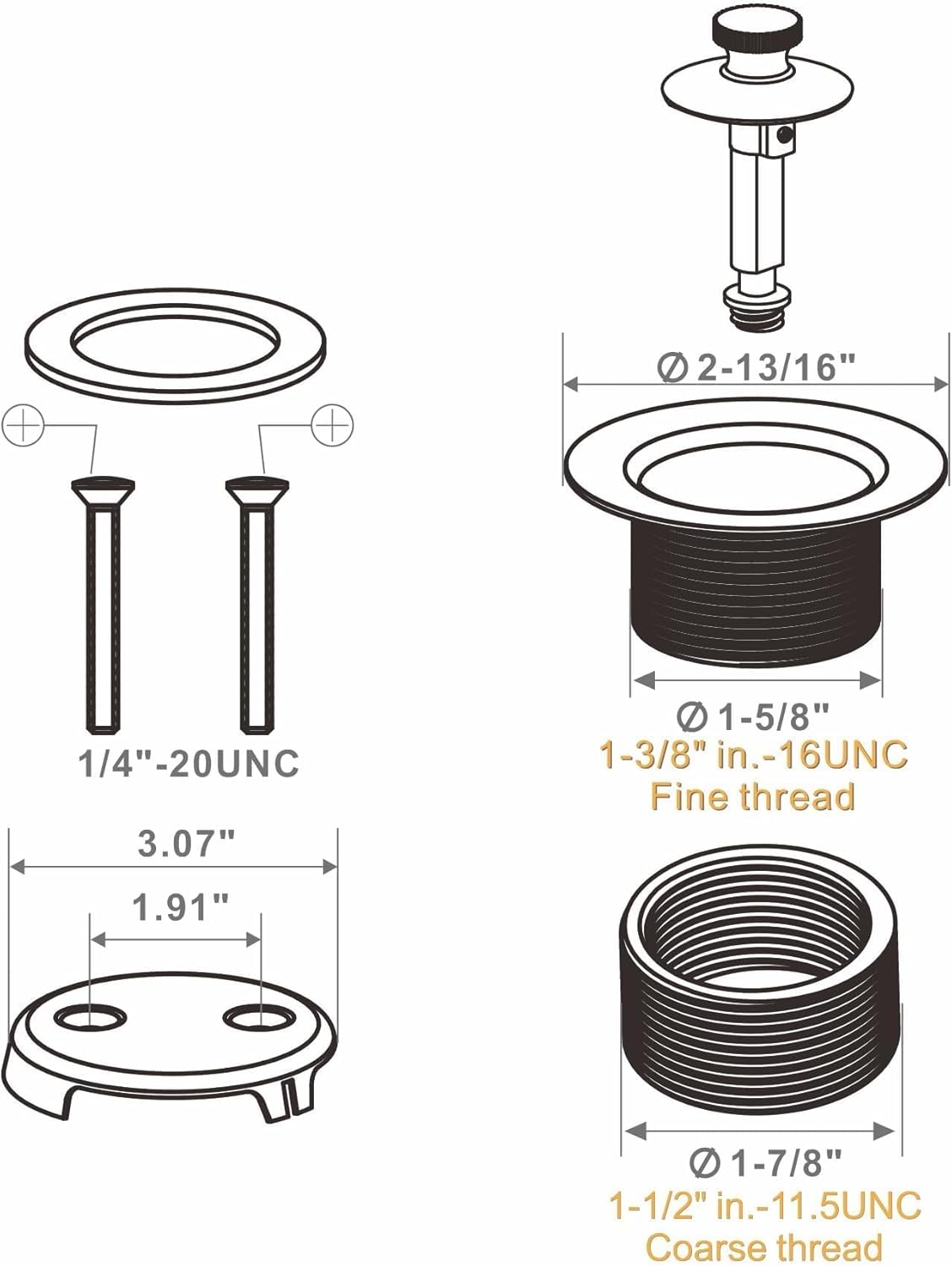WELLUP Matte Black Tub Drain Conversion Kit with Overflow Faceplate