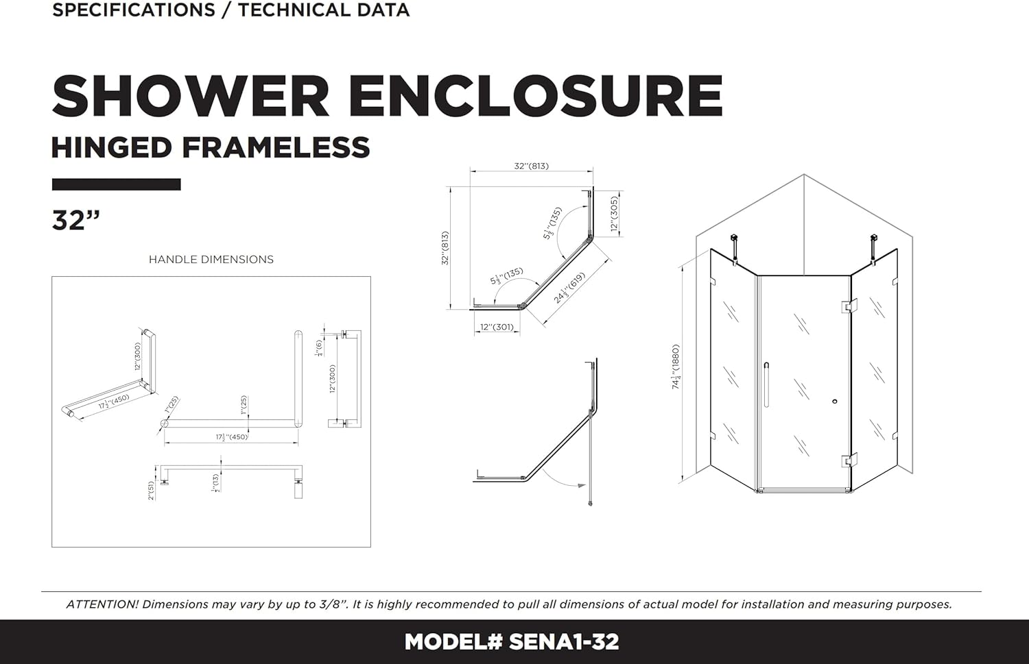 Fine Fixtures Shower Enclosure 32x74 Satin Brass 1