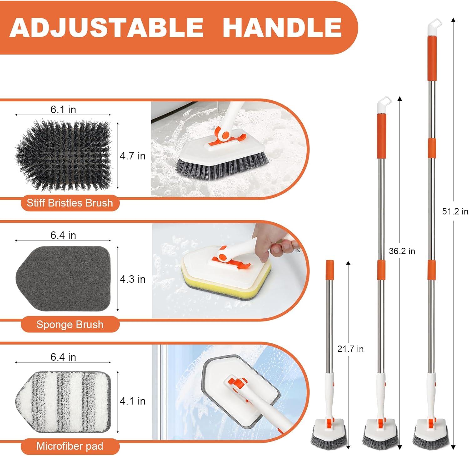 MOSEN 3 in 1 Long Handle Scrub Brush Set