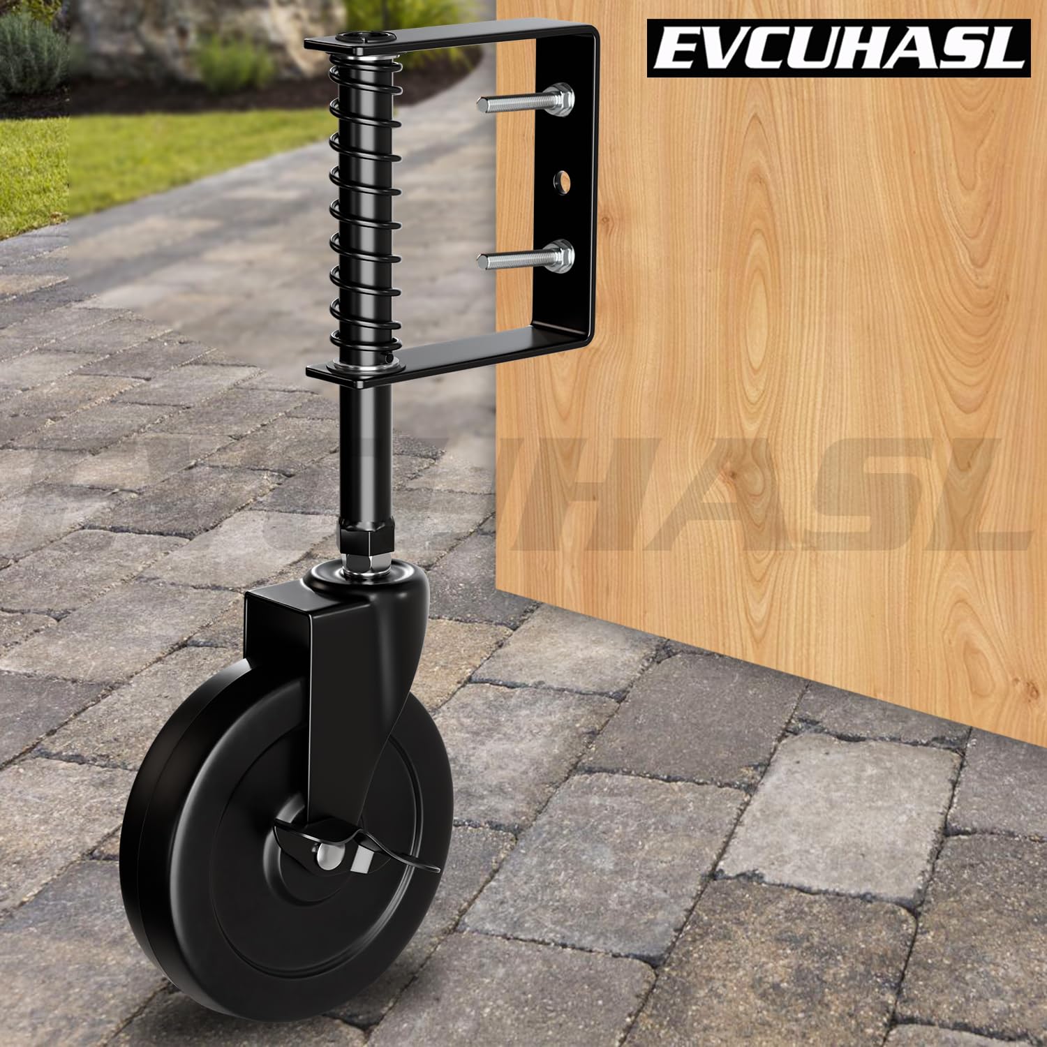 5 Inch Spring Loaded Gate Caster with Side Brake 220 Lbs Capacity Black