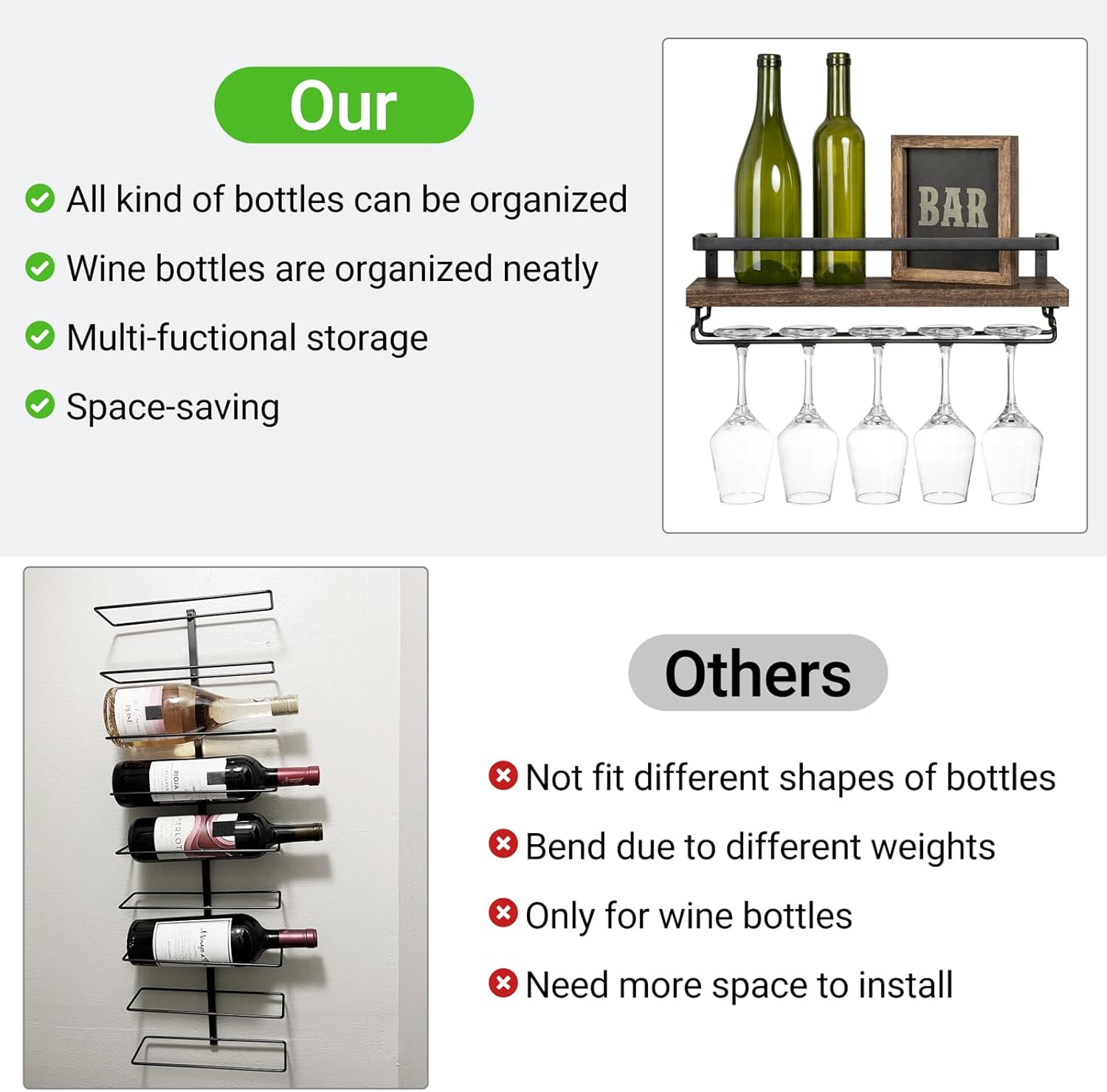 Mkono Wall Mounted Wine Rack Set of 2