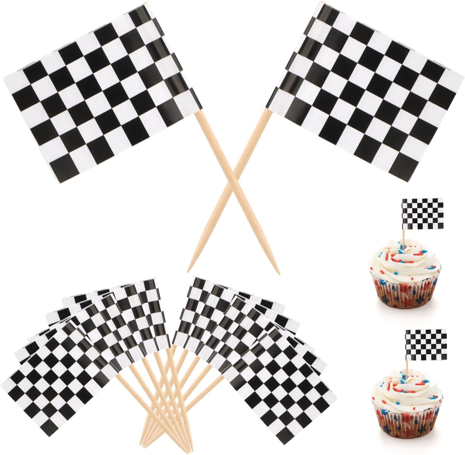 100pcs Mini Checkered Toothpick Flags for Party Decor 1