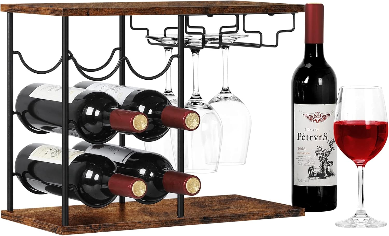 LIANTRAL Freestanding Wine Rack 6 Bottles 4 Glasses