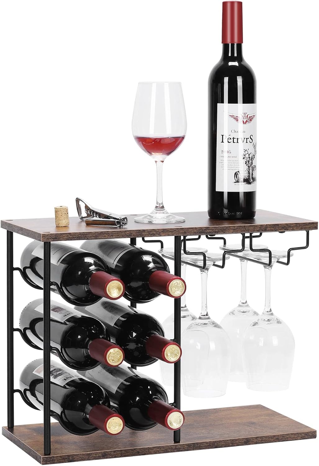 MOOACE Freestanding Wine Rack with Glass Holder