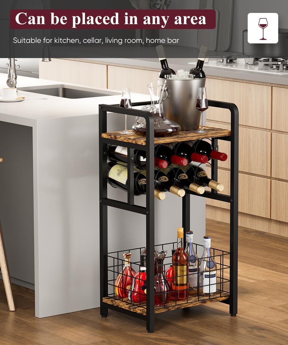 3-Tier Freestanding Wine Rack with Metal Frame Black