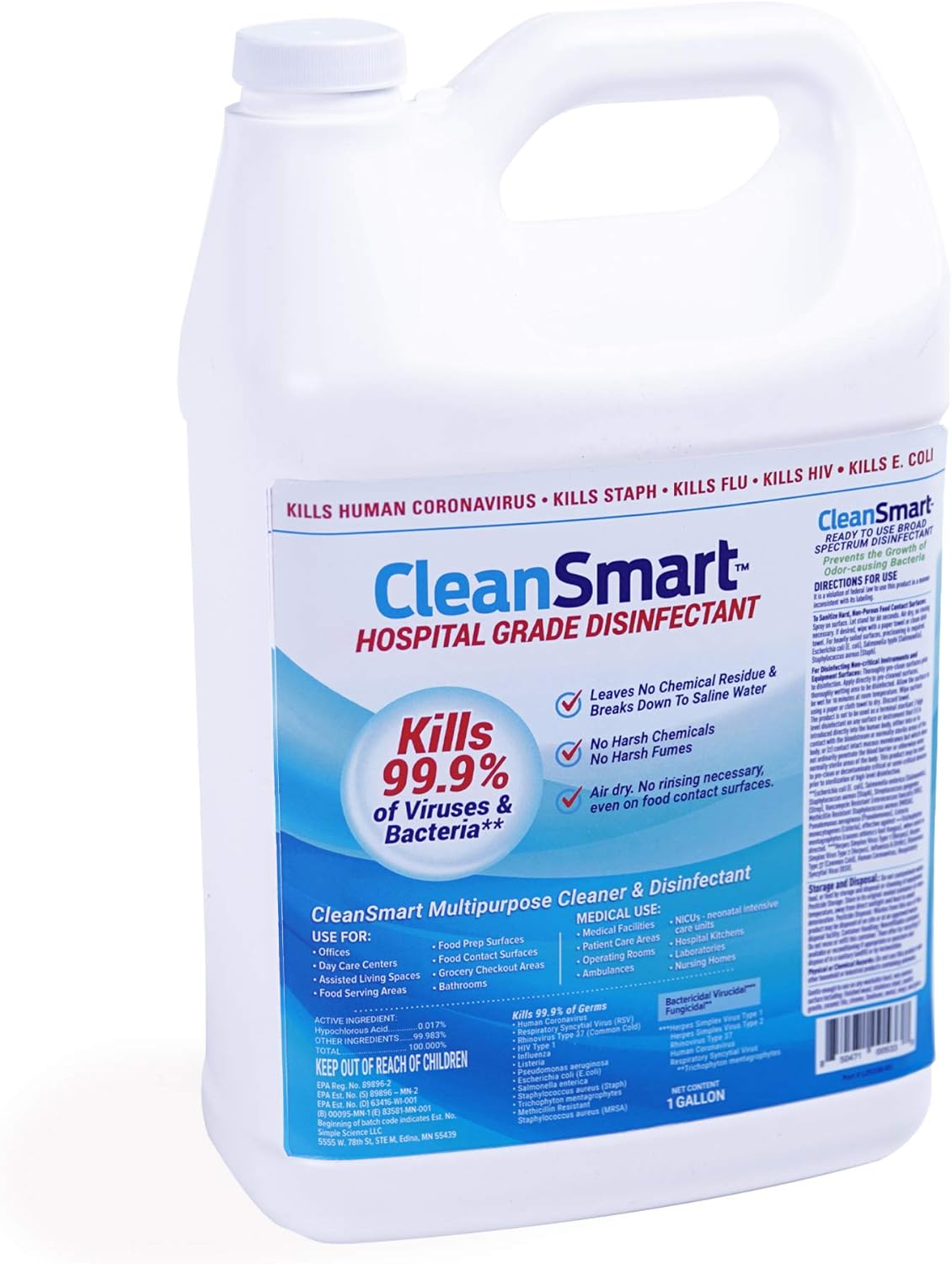 CleanSmart Hospital Grade Disinfectant 1 Gallon HOCL