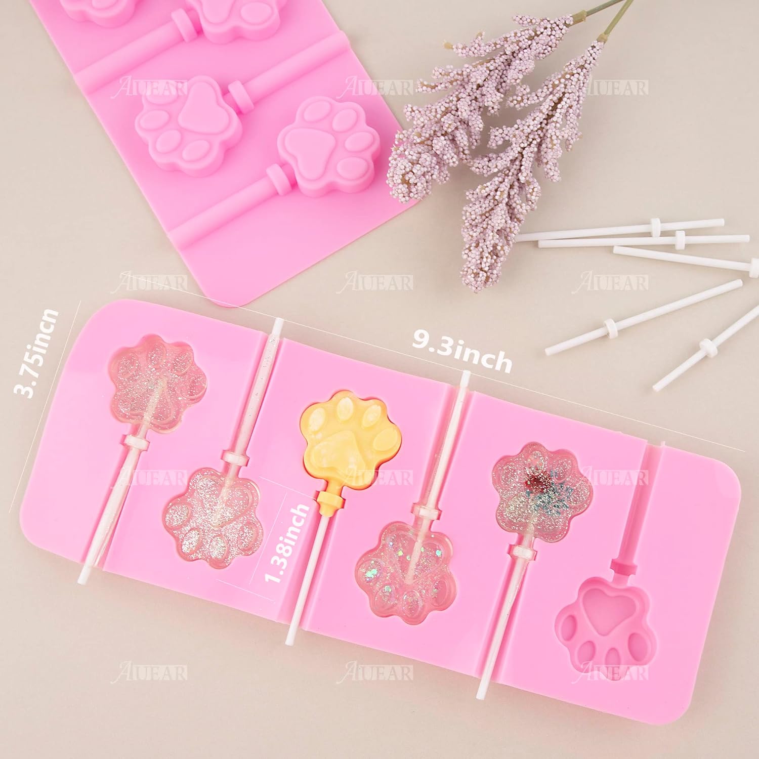 AUEAR 2 Pack Paw Silicone Lollipop Molds with Sticks 1
