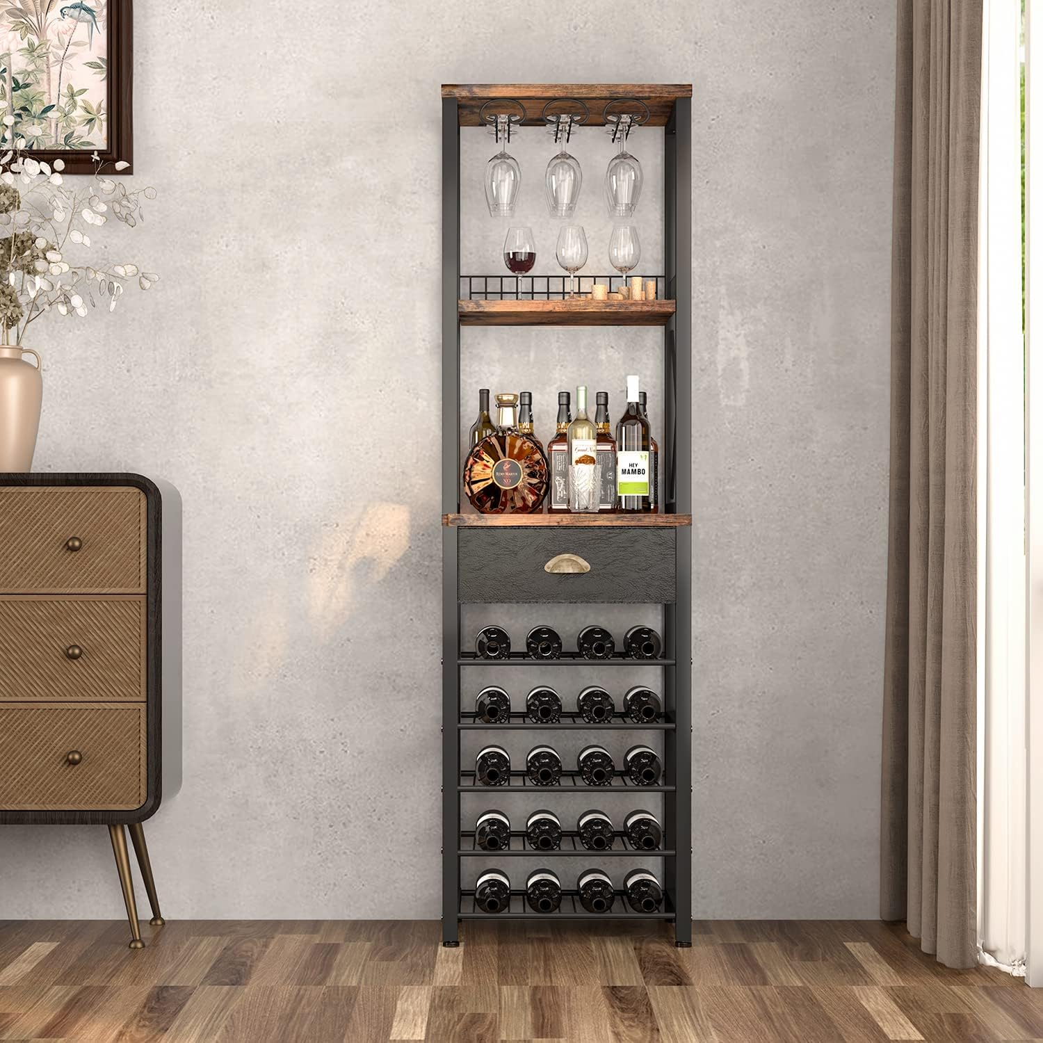 Homeiju Freestanding 4-Tier Wine Rack with Drawer and Tabletop