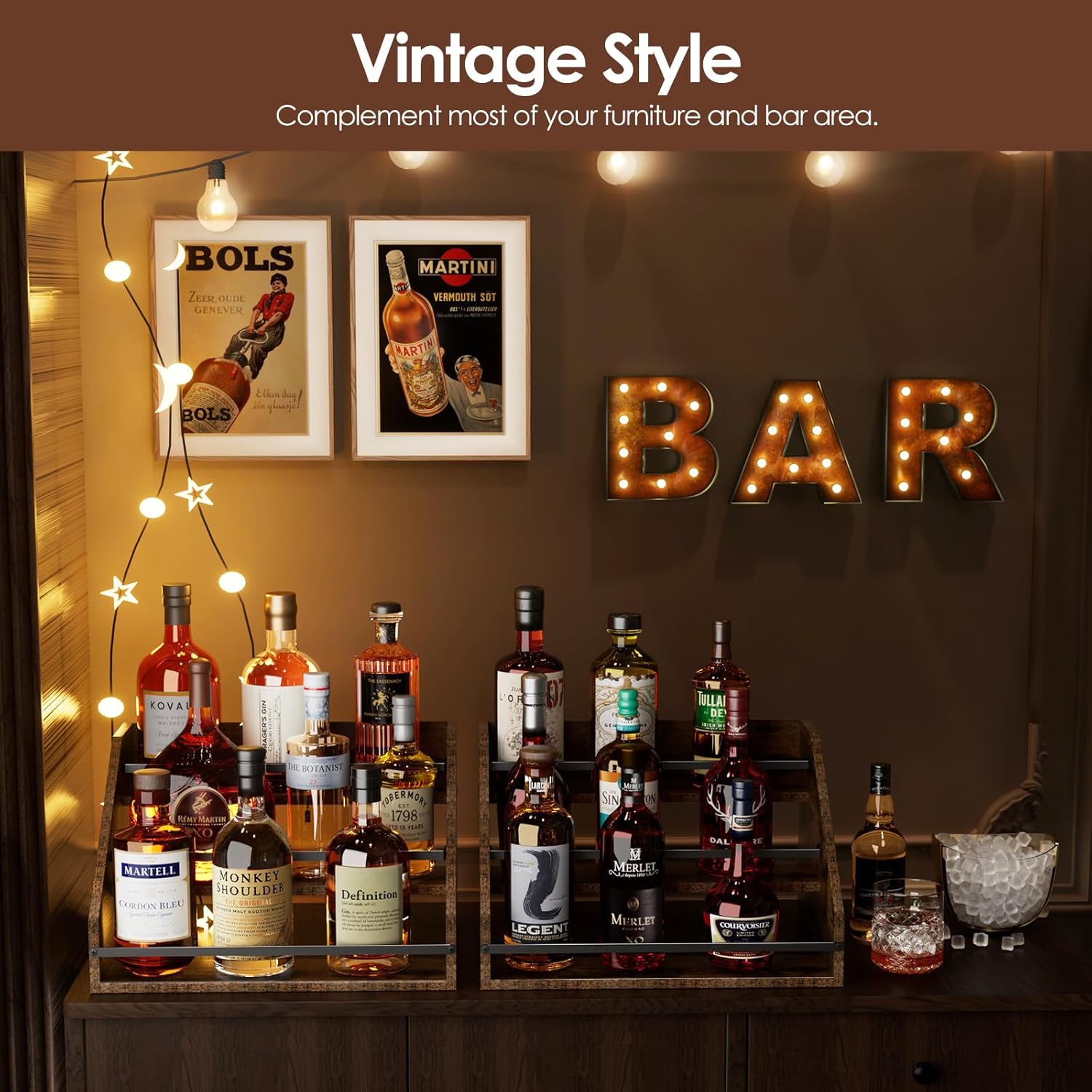 Nuovoware Wooden Liquor Wine Rack with 3 Steps